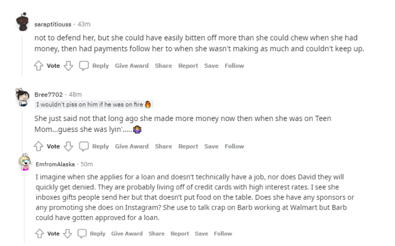 Jenelle Reddit comments
